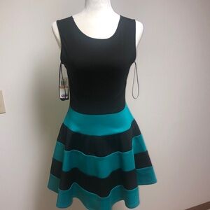 Teal and black gorgeous dress.